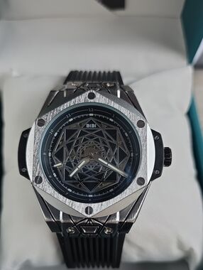 689.  BiBi Black and Silver Geometric Skeleton Men's Watch AUTOMATIC